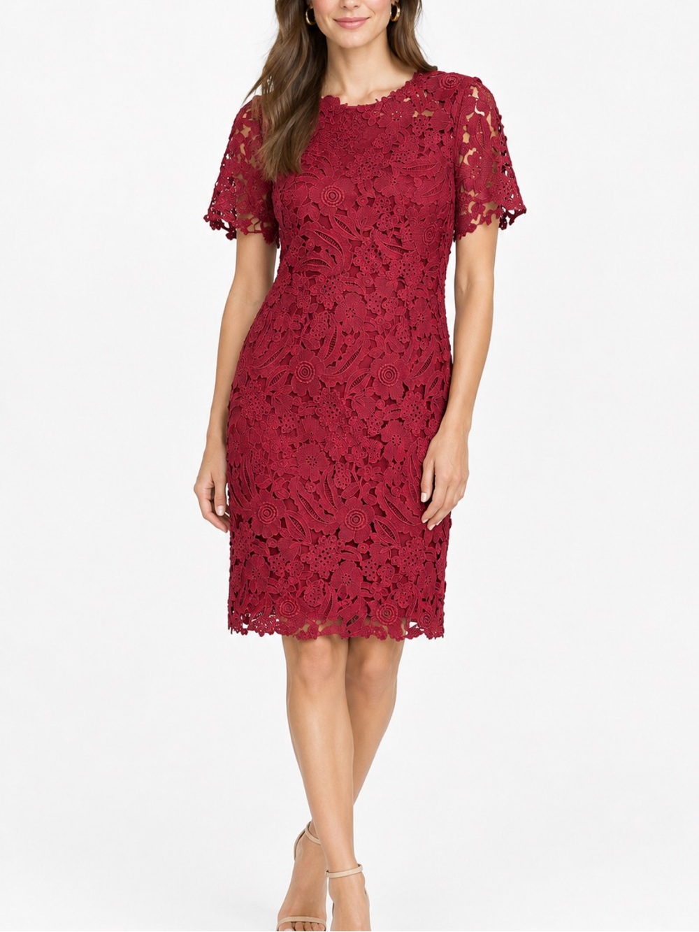Shoshanna midnight burgundy lace guipure sheath midi cocktail dress sz 12